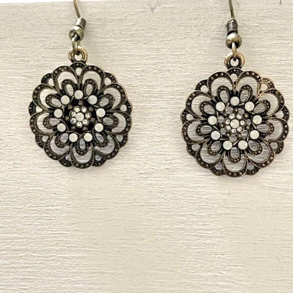 Bronze colored circle drop earrings